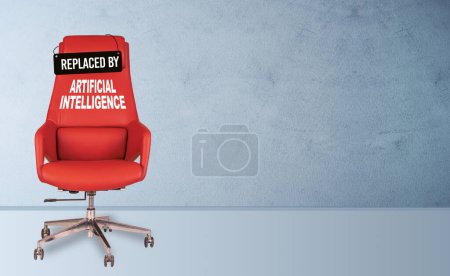 Téléchargez les photos : Concept de sécurité d'emploi - Employé remplacé par un concept d'intelligence artificielle avec chaise . - en image libre de droit