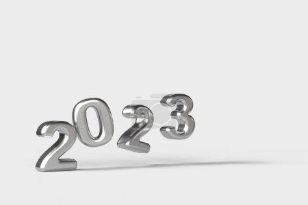 Téléchargez les photos : 2023 Numéros en acier brossé flottant. Illustration de rendu 3D. - en image libre de droit