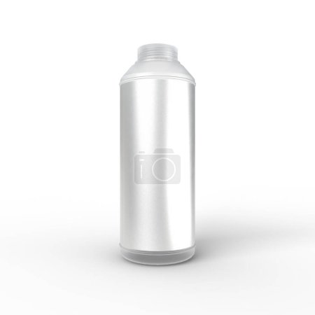 Transparente 16,9 Unzen PET-Flasche mit einem leeren silbernen Metallic-Etikett für Illustrationen und Attrappen. 3D Render isoliert auf weißem Hintergrund.