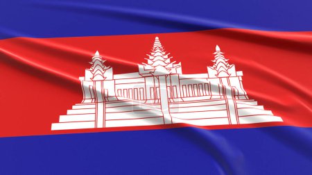 Cambodia Flag. Fabric textured Cambodian Flag. 3D Render Illustration.