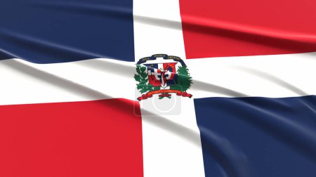 Dominican Republic Flag. Fabric textured Dominican Flag. 3D Render Illustration.