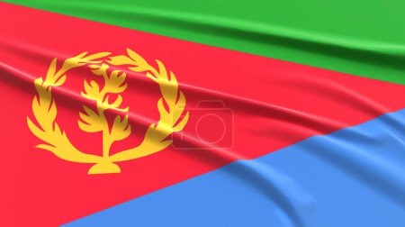 Bandera de Eritrea. Tela texturizada bandera eritrea. Ilustración de renderizado 3D.