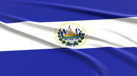 El Salvador Flag. Fabric textured Salvadorean Flag. 3D Render Illustration.