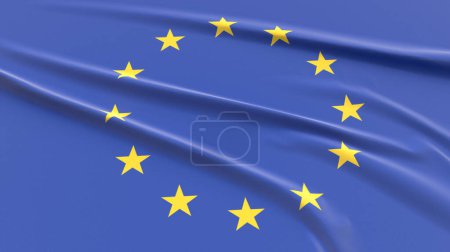 European Union Flag. Fabric textured EU Citizens Flag. 3D Render Illustration.