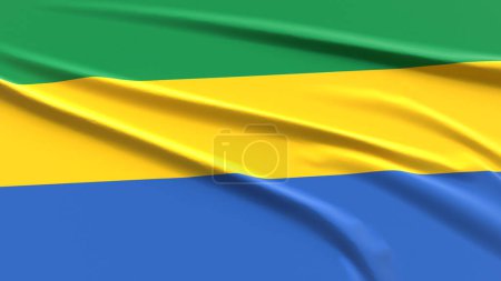 Gabon Flag. Fabric textured Gabonese Flag. 3D Render Illustration.