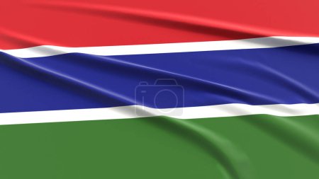 Gambia Flag. Fabric textured Gambian Flag. 3D Render Illustration.