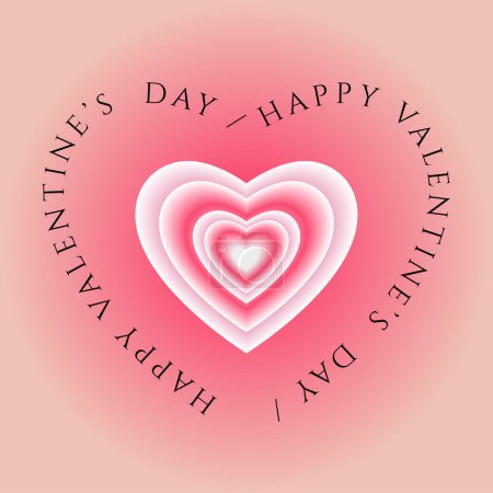Ilustración de Happy Valentine's Day greeting card in gradient colors with hearts. Modern y2k aesthetic printable quirky love typography design. Soft red pink feminine feel. Aura heart print - Imagen libre de derechos
