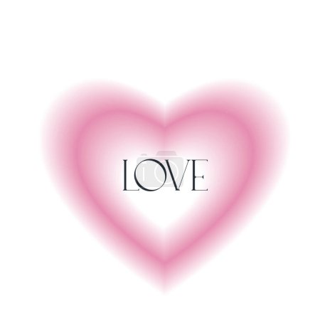 Ilustración de Tarjeta de felicitación feliz día de San Valentín en colores degradados con corazones. Diseño moderno de tipografía de amor extravagante imprimible estética y2k. Sensación femenina de color rosa rojizo suave. Impresión del corazón Aura - Imagen libre de derechos