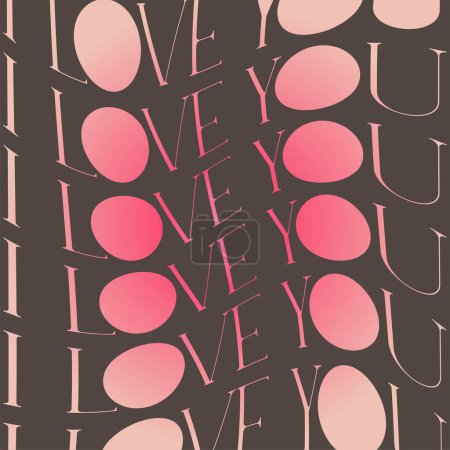 Ilustración de I Love You Happy Tarjeta de felicitación del Día de San Valentín en colores degradados con corazones. Diseño moderno de tipografía de amor extravagante imprimible estética y2k. Sentido femenino rosa rojo suave - Imagen libre de derechos