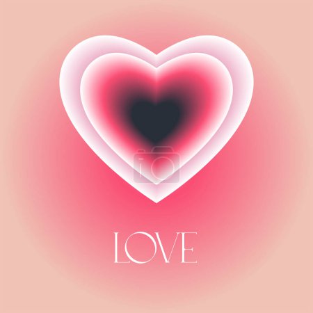 Ilustración de Tarjeta de felicitación feliz día de San Valentín en colores degradados con corazones. Diseño moderno de tipografía de amor extravagante imprimible estética y2k. Sensación femenina de color rosa rojizo suave. Impresión del corazón Aura - Imagen libre de derechos