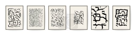 Ilustración de Artistic collection of abstract hand drawn creative posters. Set of geometric room decor abstractions. Brush strokes and marker lines. Contemporary wall art - Imagen libre de derechos