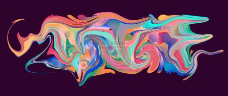 Illustration for Amazing gradient pattern composition Y2K aesthetic oblong fluid organic shapes banner. Experimental color palette. Horizontal composition for your design. Geometric elements. Vibrant colorful design - Royalty Free Image