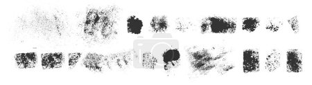 Illustration for Hand drawn ink design elements. Sponge stamps, dry brush marks, splatter sprinkles  textures. Set of grunge black artistic drizzle acrylic paint design elements isolated on white background - Royalty Free Image
