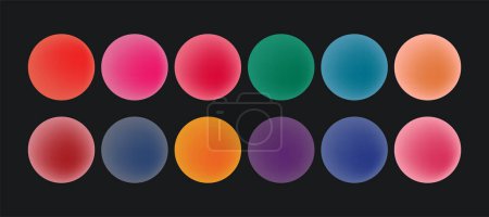 Illustration for Aura gradient circles. Trendy modern vivid color set. Website, UI and UX design, social media templates round gradient buttons. Soft retro futuristic vibrant glowing buttons, highlight covers - Royalty Free Image