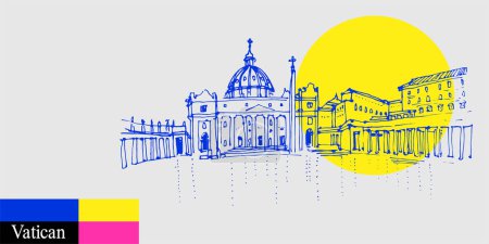 Illustration for Artistic Vatican travel sketch in bright vibrant colors. Modern hand drawn touristic poster, book illustration - Royalty Free Image