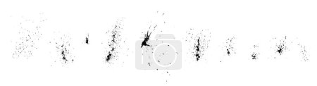 Illustration for Set of splash splatter ink paint stains. Hand drawn ink dust drizzle, splash drops, splatter sprinkles. Collection of grunge black artistic texture design elements isolated on white backgroun - Royalty Free Image