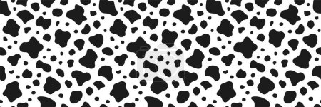 Illustration for Vector cow seamless pattern. Black and white animal skin texture background. Milk farm, dairy illustration for print, pattern fill, surface design. Cartoon irregular spots wallpaper. Abstract doodle shapes - Royalty Free Image