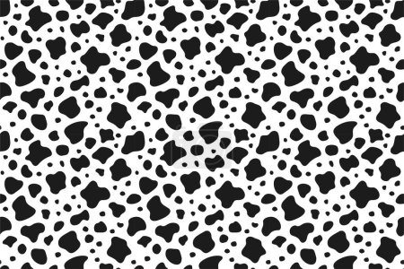 Illustration for Vector cow seamless pattern. Black and white animal skin texture background. Milk farm, dairy illustration for print, pattern fill, surface design. Cartoon irregular spots wallpaper. Abstract doodle shapes - Royalty Free Image