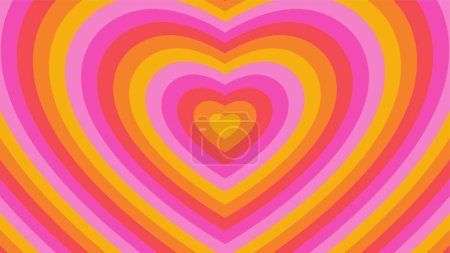Illustration for Hypnotic heart shape tunnel. Groovy style psychedelic concentric hearts. Bright vivid colorful vintage love wallpaper. Cool 70s nostalgia banner. Cute retro abstract y2k Valentine background - Royalty Free Image
