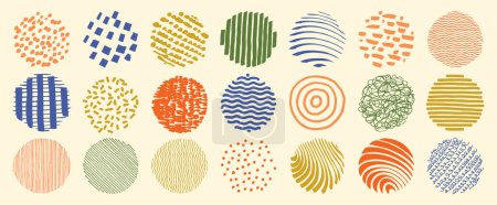 Illustration for Hand drawn patterns set. Abstract line patterns. Modern round icons. Texture patterns collection. Contemporary scribbles isolated on white background. Lines, strips, stripes, waves and curves - Royalty Free Image
