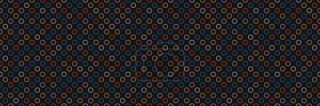 Illustration for Abstract black seamless pattern. Bauhaus style simple shapes banner. Tiny circles geometrical surface pattern. Trendy design backdrop. Modern dark geometric background banner for web and print - Royalty Free Image