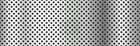 Illustration for Stainless steel metallic seamless pattern. Realistic metal net with holes perforated texture. Glitzy shiny chrome industrial surface pattern repeat. Endless polished aluminum tile background - Royalty Free Image