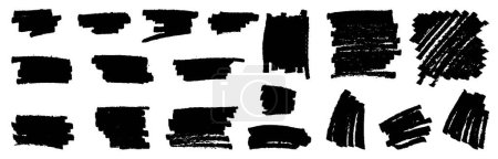 Illustration for Set of rough grungy marker strokes. Hand drawn highlight marks collection. Grunge brushstroke overlay textures. Highlighter lines. Distressed spots, strokes. Each element is united and isolated - Royalty Free Image