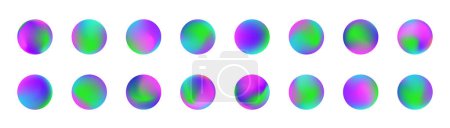 Illustration for Vector y2k hologram labels, tags, stamps, holo badges and abstract shapes collection. Cosmic mystic light planet logo mockups. Round iridescent shiny holographic texture neon icons set - Royalty Free Image