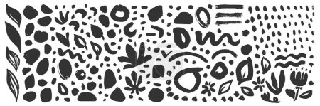 Ilustración de Set de líneas de cepillo escandinavo. Abstracto desordenado botánico garabatos. Escribir pinceladas fondo. garabatos curvados dibujados a mano. Líneas de boceto negro - Imagen libre de derechos