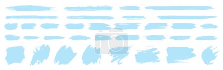 Illustration for Blue vector ink brush strokes. Christmas holiday season cold color brushstroke set. Grungy winter background. Watercolor or acrylic illustration. Grunge paint sea texture. Flat vintage banner stripes - Royalty Free Image