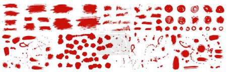 Illustration for Abstract vector grungy hand drawn red blood textures. Lines, circles, liquid paint, smears. Hand drawn bloody elements. Vector grunge isolated spots, punk style splashes, splatter, pray drip texture - Royalty Free Image