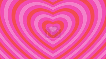 Illustration for Hypnotic vector heart shape tunnel. Groovy style psychedelic concentric hearts. Bright vivid colorful vintage love wallpaper. Cool 70s nostalgia banner. Cute retro abstract y2k Valentine background - Royalty Free Image