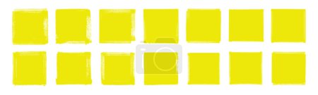 Illustration for Set of vector yellow grunge ink brush stroke hand-painted squares. Abstract geometric shape collection. Grunge punk rough edge frames. Text box yellow backgrounds. Dirty grungy distressed rectangles - Royalty Free Image