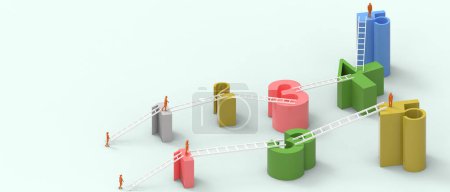 Photo for Abstract Background. Creative idea and Business concept. Ladder of leaders and different ideas in business development - Shortcuts to the success of the future leader's path on green-3d Rendering - Royalty Free Image