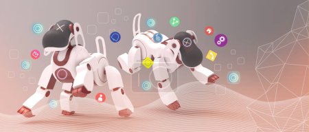 Photo for Metaverse robot dogs and digital pet technology with innovative AI security business concept in the Internet world concept. Inspiration, copy space, banner, software -3d Rendering - Royalty Free Image
