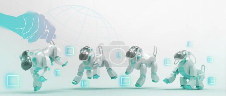 Photo for Metaverse robot dogs and digital pet technology with concept of security from computer viruses in online systems. Inspiration, copy space, banner, software -3d Rendering - Royalty Free Image