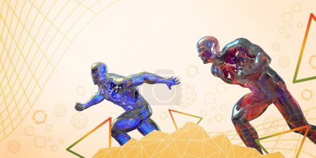 Abstract background with exercise. Innovative concepts in sports science and physical health care with technology. virtual reality technology, yellow, people, physiotherapy, patients, 3d rendering