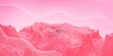3D Abstract background. Digital Low poly mountain concept of greenhouse conditions with changes in terrain. Red, energy, global warming, change, heat wave, website, 3d rendering