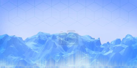 3D Abstract background. Mountain Digital Low poly concept of science technology with creation of echo waves. blue, sound source, graph, particle, change, website, 3d rendering.