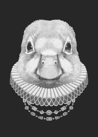 Photo for Portrait of Duckling with Elizabethan Collar. Hand-drawn illustration - Royalty Free Image