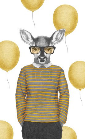 Foto de Retrato de Fawn en top a rayas con gafas. Ilustración dibujada a mano, de color digital. - Imagen libre de derechos