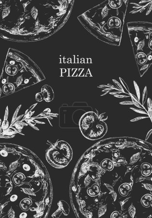 Illustration for Traditional Italian cuisine. Hand drawn illustration of Italian traditional dishes and products. Ink. - Royalty Free Image