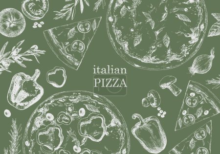 Illustration for Traditional Italian cuisine. Hand drawn illustration of Italian traditional dishes and products. Ink. - Royalty Free Image