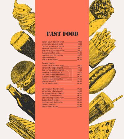 Illustration for Fast Food Menu. Hand-drawn illustration of dishes and products. Ink. Vector - Royalty Free Image