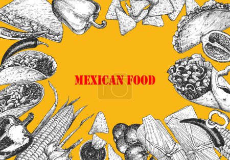 Illustration for Mexican Food. Menu. Hand-drawn illustration of dishes and products. Ink. Vector - Royalty Free Image