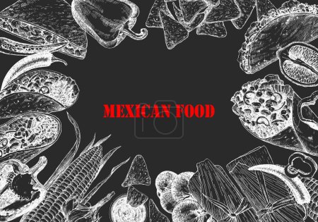 Illustration for Mexican Food. Menu. Hand-drawn illustration of dishes and products. Ink. Vector - Royalty Free Image