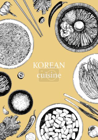 Ilustración de Portada de menú vertical. ilustración de platos coreanos - Imagen libre de derechos