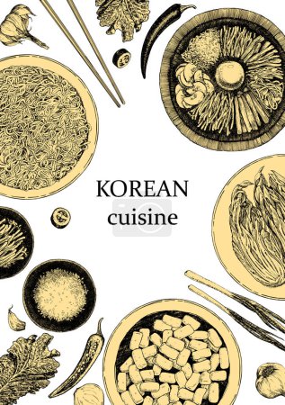Ilustración de Portada de menú vertical. ilustración de platos coreanos - Imagen libre de derechos