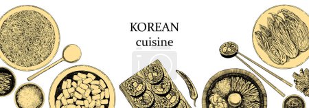 Téléchargez les illustrations : Illustration de plats coréens, brochure menu horizontal - en licence libre de droit