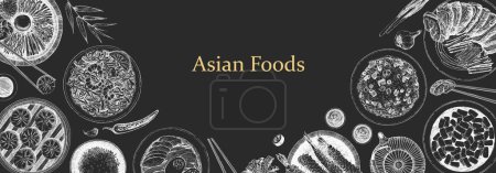 Illustration for Vector menu brochure. illustration of Asian foods - Royalty Free Image